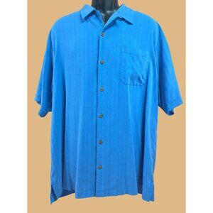 Tommy Bahama Mens Blue Silk Hawaiian Shirt XL Pineapple Embroidery